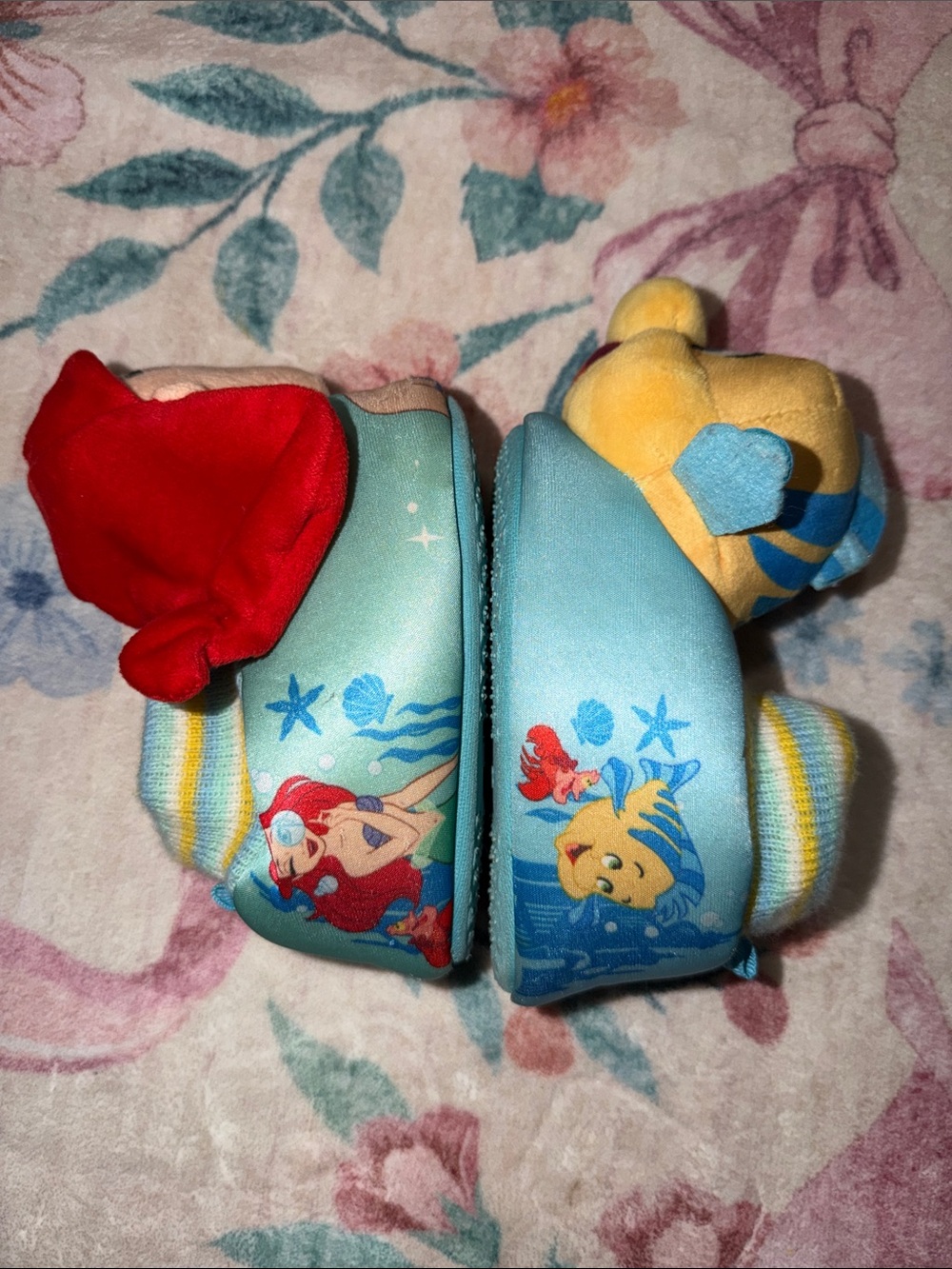 Disney Little Mermaid Blue Red Plush Baby Slippers